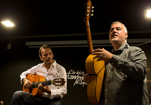 Los profesores Faustino Núñez y David Pino, en una de las conferencias de 'Flamenco Forum'. Foto: Miguel Valverde.