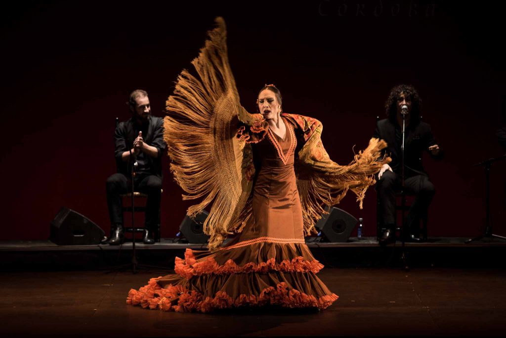 Florencia Oz', en uno de los momentos de su actuación en la fase final del Concurso Nacional de Arte Flamenco de Córdoba 2019. Foto: M. Valverde.