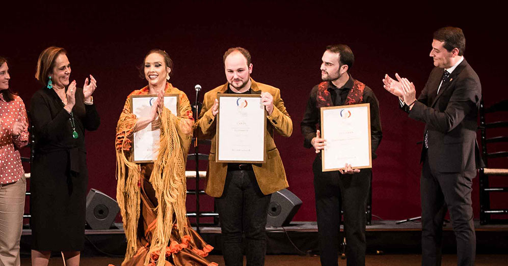 Florencia, Oz, Francisco Escudero 'E Perrete' y José Fermín Fernández, ganadores de XXII Concurso Nacional de Arte Flamenco de Córdoba. Foto: M. Valverde.