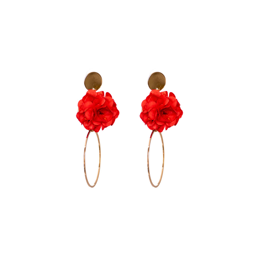 Pendientes flamenca dorado · Aro Flores Rojo – BRANDELIA